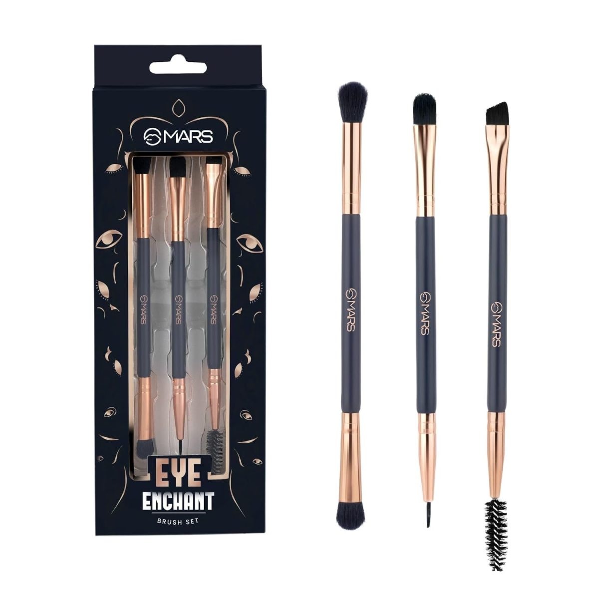 MARS Enchanted Eye Brush Set of 3 | Multipurpose Eye Makeup, Eyebrow & Liner Brushes | Soft Bristles | Compact & Travel Friendly