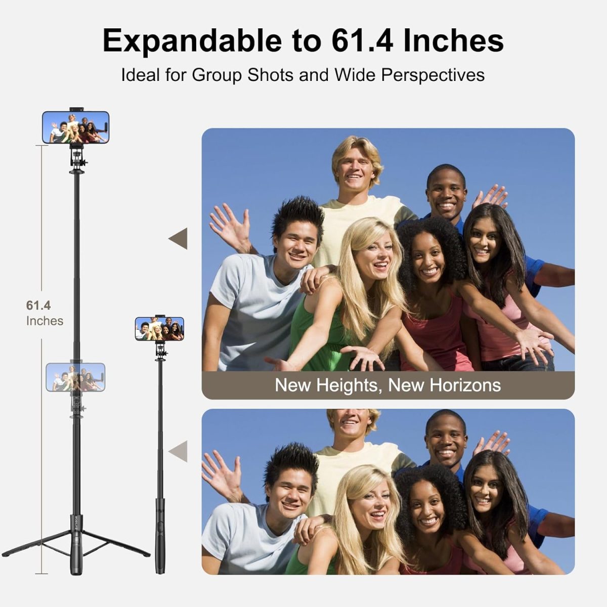 Mobilife Long Selfie Stick with Tripod Stand Aluminum 61 inch Multifunctional Bluetooth Tripod for Mobile Phone Vlogging Live Stream 1/4" Screw for Mirrorless/Action Camera Ring Light Gopro, Black - Image 2