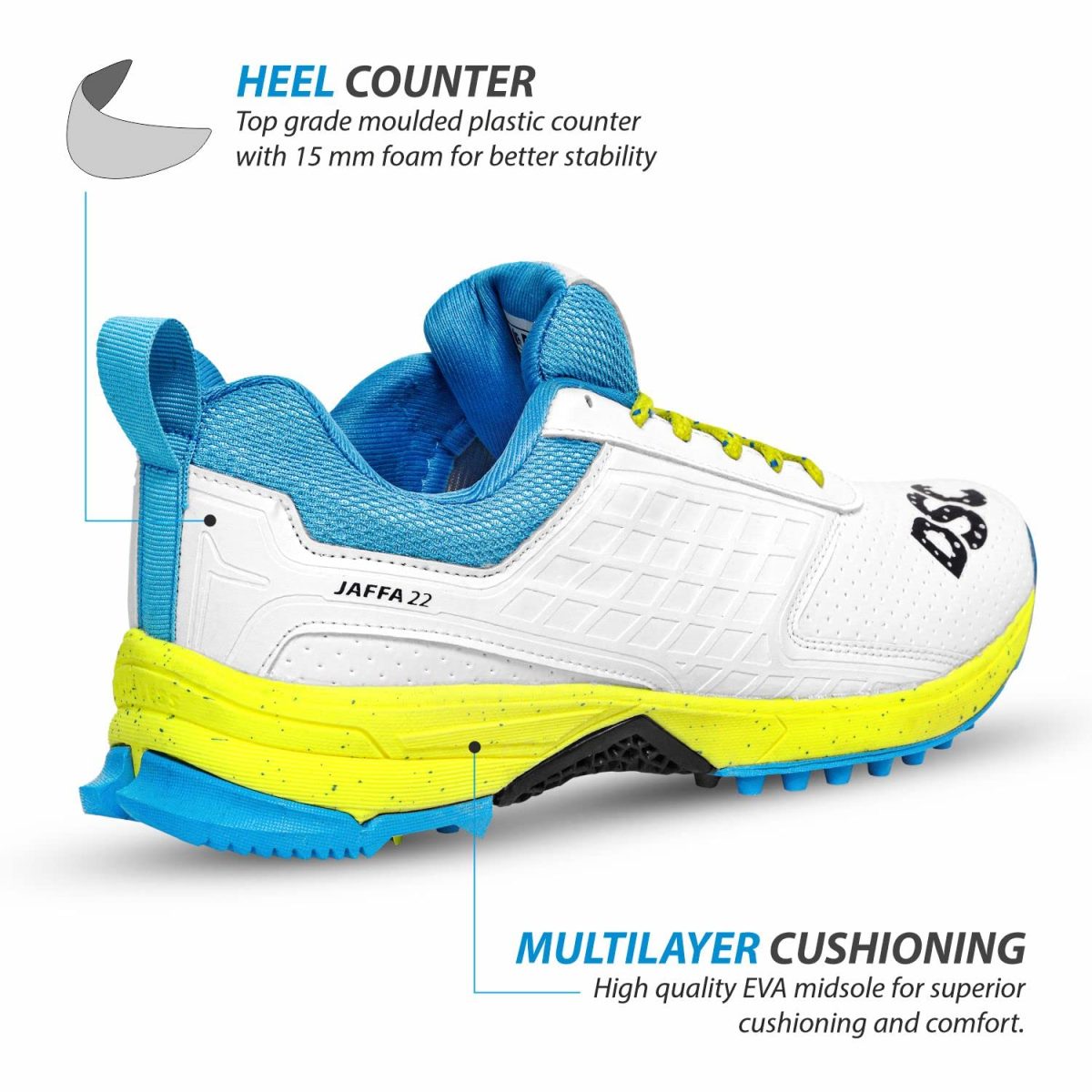 DSC Jaffa 22 Cricket Shoes for Men and Boys UK-10 White/Lime-Yellow - Image 3
