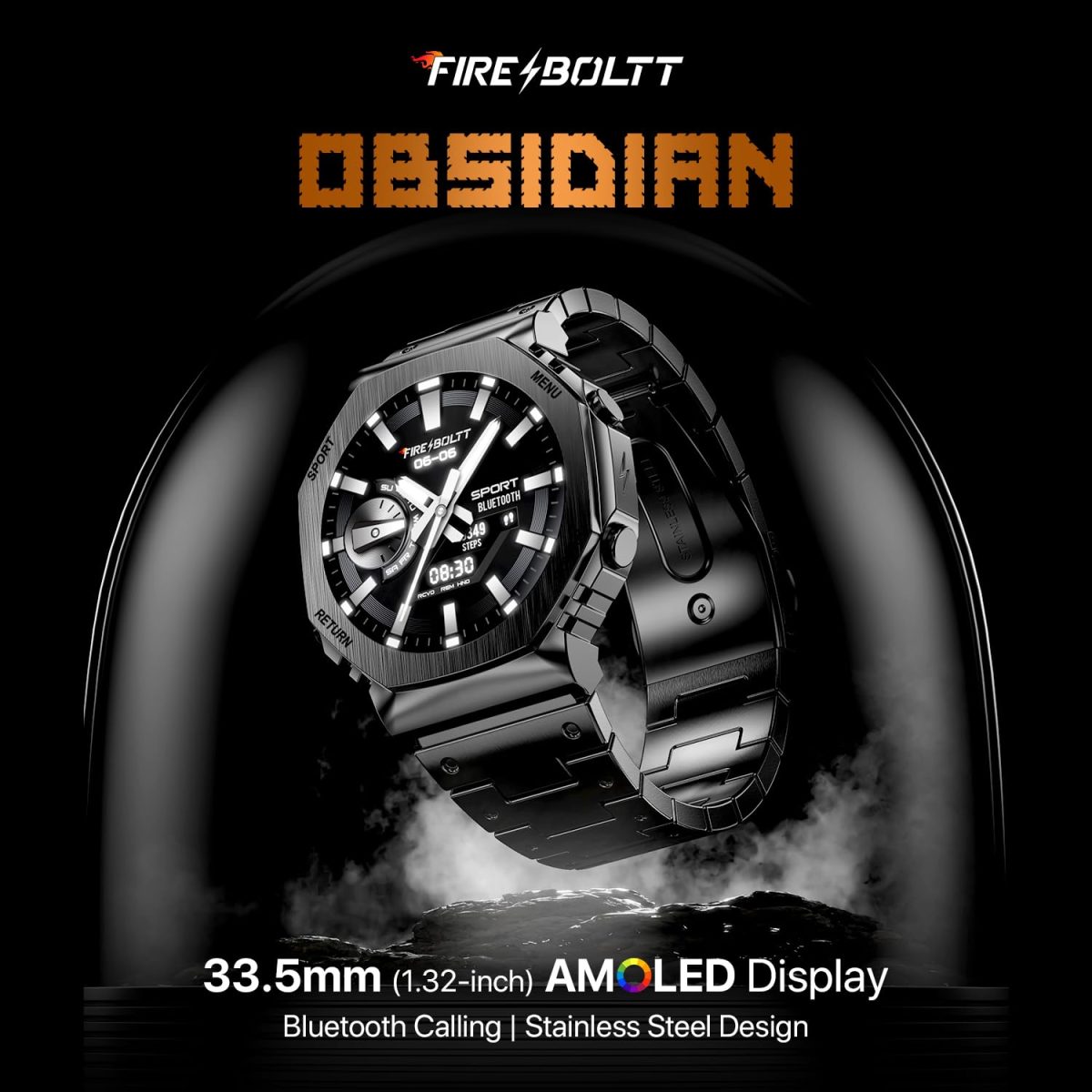 Fire-Boltt Obsidian 33.5mm (1.32 inch) AMOLED Display, Stainless Steel Design, 466 * 466 px Resolution, Bluetooth Calling, Multiple Sports Modes, Health Mode, IP67, Weather Updates - Image 2
