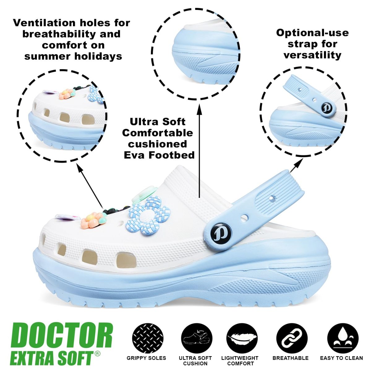DOCTOR EXTRA SOFT Women's Classic & Premium Casual Clogs/Sandals with Cute Charms for Adult | Comfortable & Lightweight| Stylish & Anti-Skid | Waterproof Everyday Cushion Slippers Girls/Ladies D-555 - Image 2