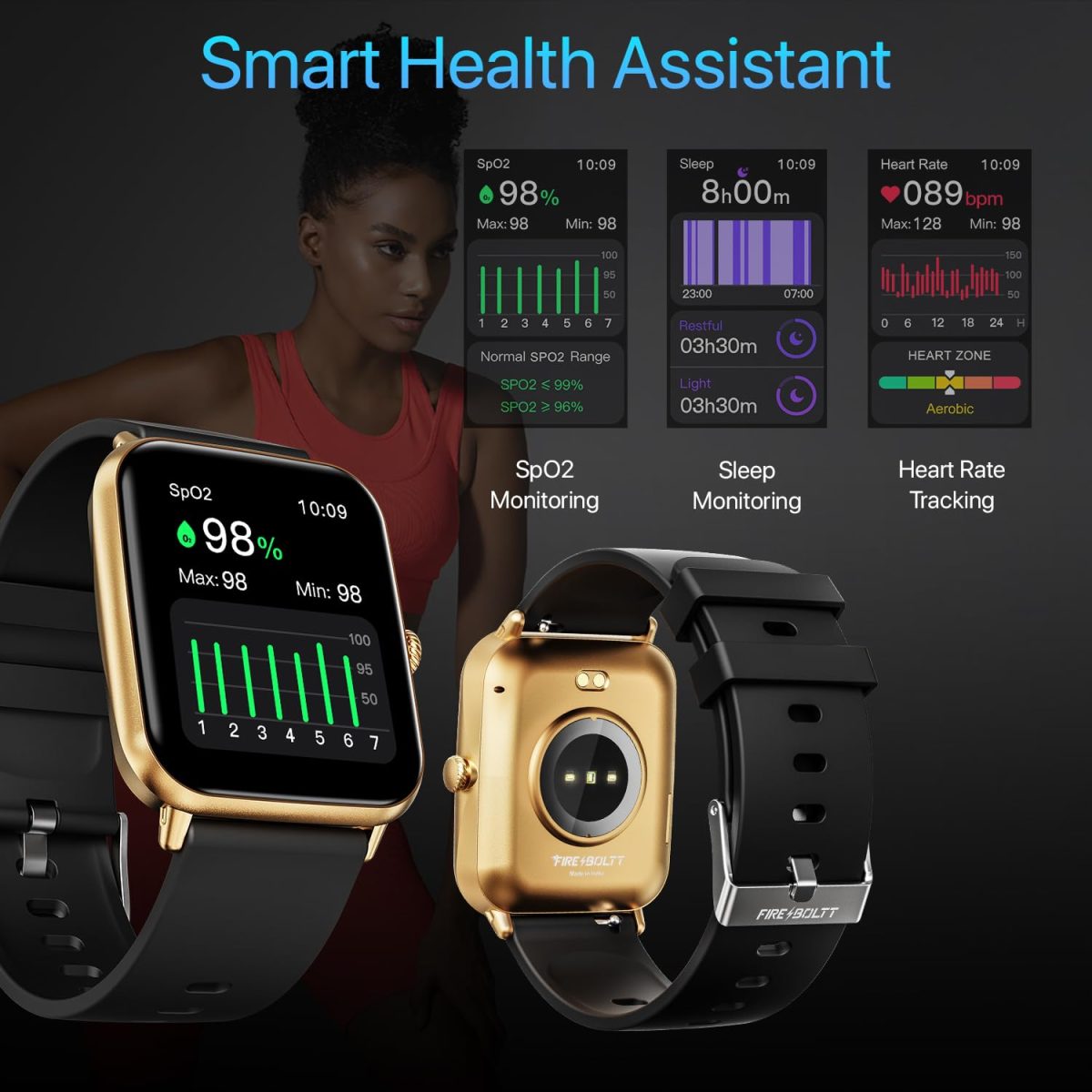 Fire-Boltt Ninja Call Pro Smart Watch Dual Chip Bluetooth Calling, 42.92mm (1.69 inch) HD Display, AI Voice Assistance with 100 Sports Modes, with SpO2 & Heart Rate Monitoring (Gold Black) - Image 8