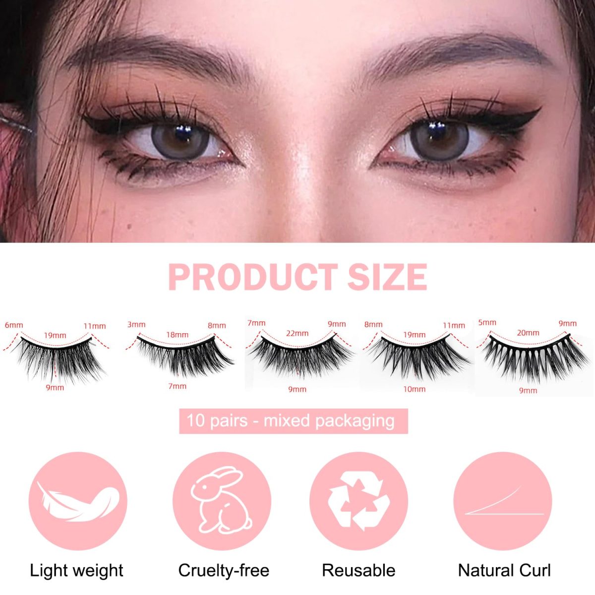 Tecokart® 10 Pairs Half Eye Lashes for Women，Natural Cat mink Lashes Accent Corner Blend 3/4 False Eyelashes Fluffy - Image 6
