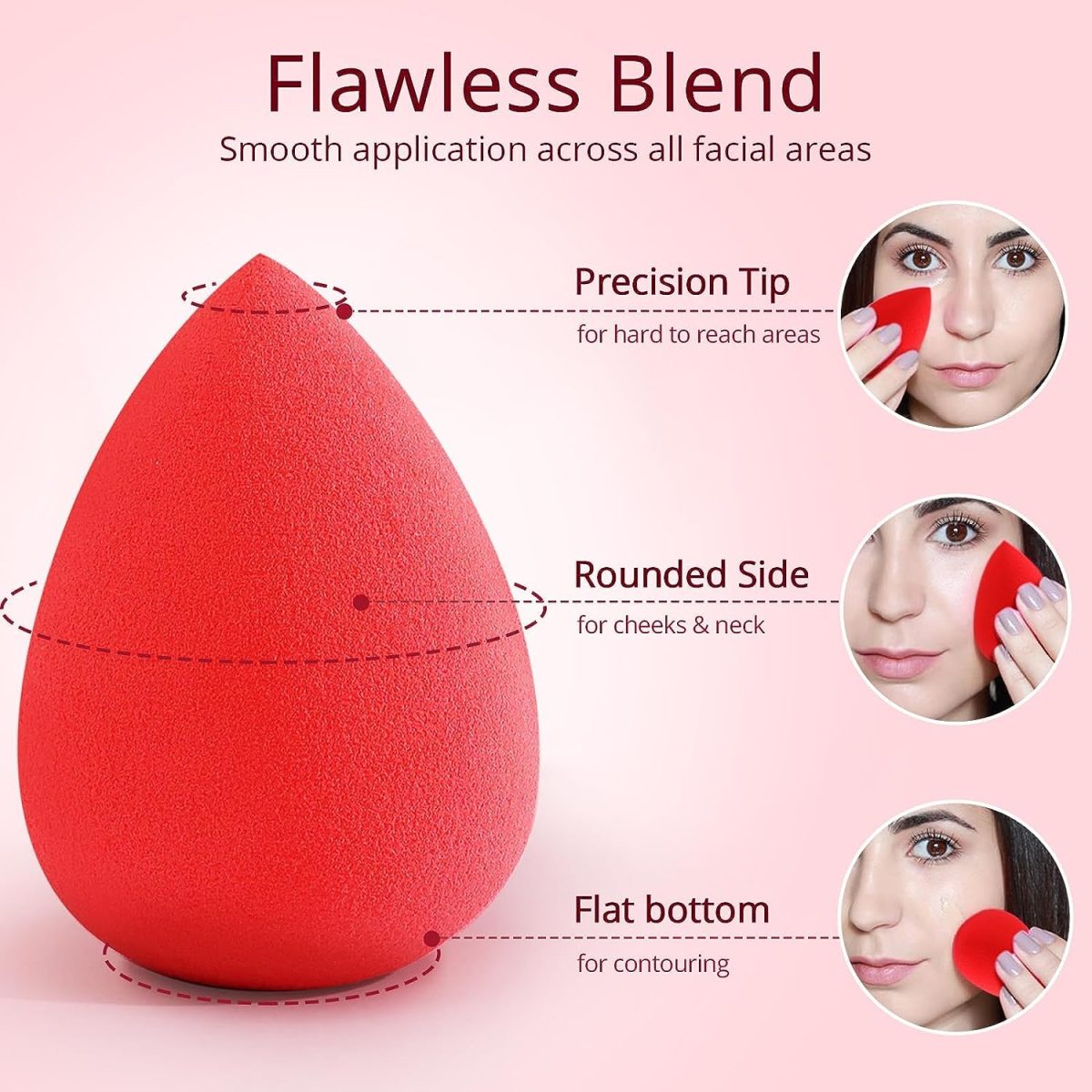 SUAKE Beauty Blender Sponge for Face Makeup – Soft, Latex-Free Makeup Sponge Puff for All Skin Types – Reusable Sponge for Foundation, Concealer & Cream (Single Colour, Pack of 2) - Image 2