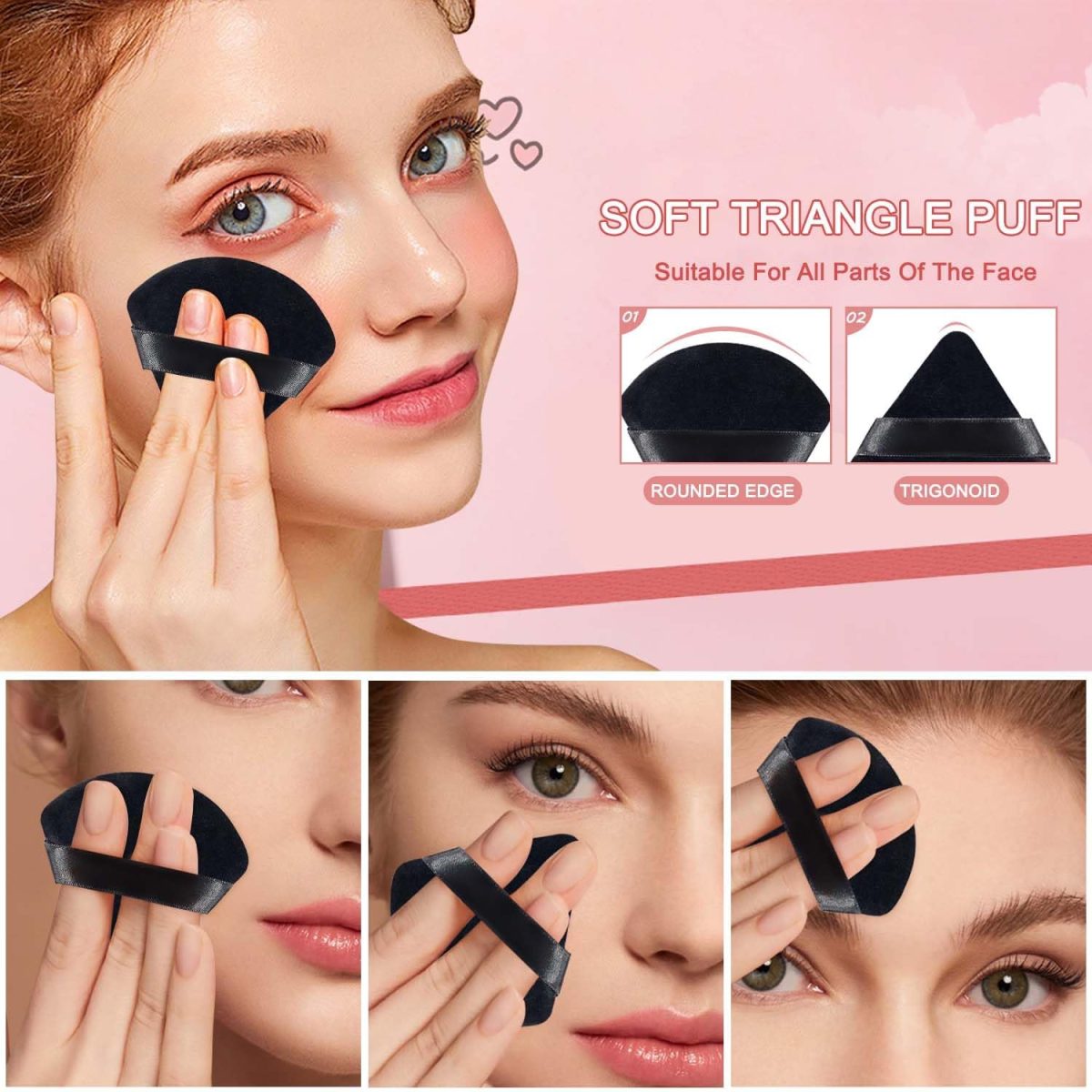 INOVERA (LABEL) 3 Pieces Powder Puff Face Makeup Sponge - Loose Foundation Blending Sponges Set - Triangle Shape Beauty Blender Tool for Wet & Dry Powders (Black) - Image 4