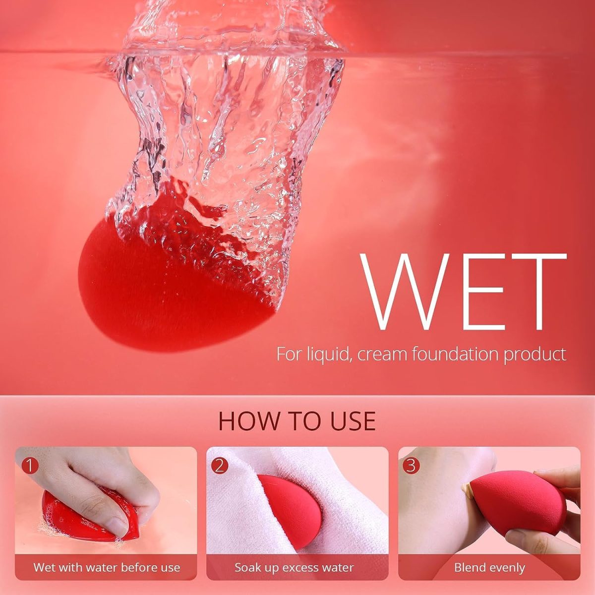 SUAKE Beauty Blender Sponge for Face Makeup – Soft, Latex-Free Makeup Sponge Puff for All Skin Types – Reusable Sponge for Foundation, Concealer & Cream (Single Colour, Pack of 2) - Image 5