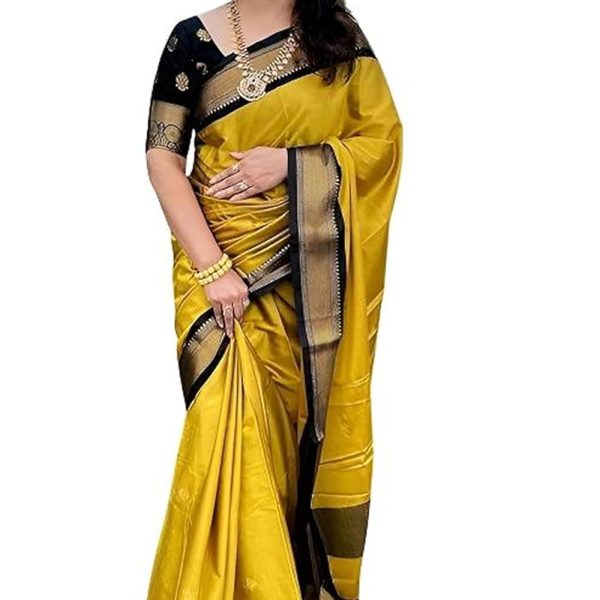 HMP Fashion Women's Kanjivaram Soft Lichi Silk Saree With Blouse Piece