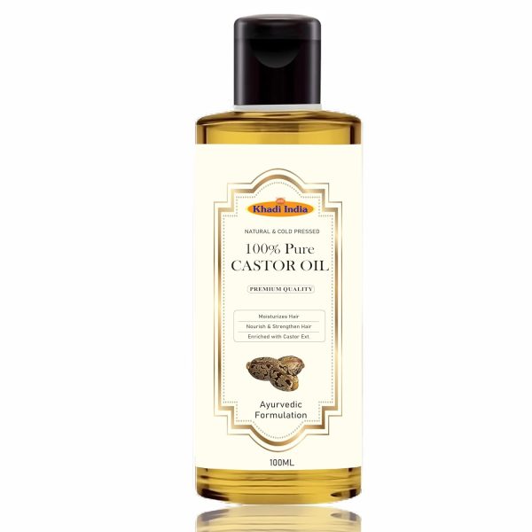 khadi Pure Castor Oil For Hair Growth - 100% Cold-Pressed, Deep Hydration for Hair, Skin & Nails, Promotes Thicker Hair, Adds Natural Shine, Versatile Beauty Oil 100ml