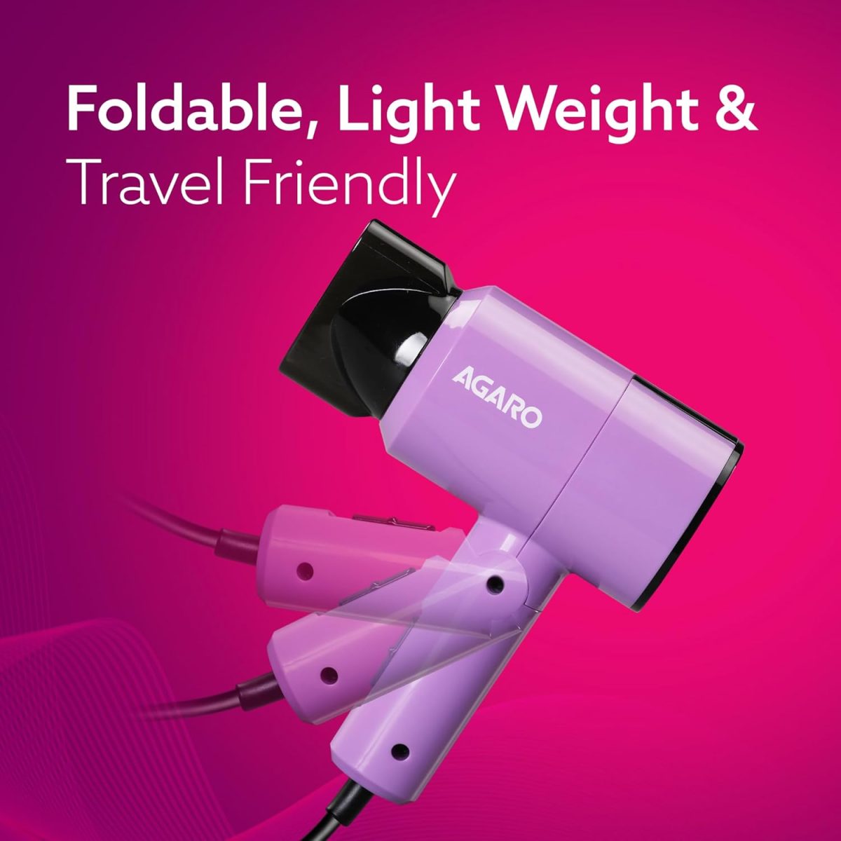 AGARO HD-1211 Hair Dryer 1100 Watts, 2 Heat Speed and Cool Mode, Foldable (Compact in Size), Purple - Image 6