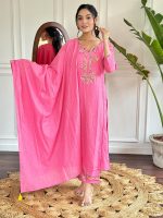 Naixa Women's Viscose Cotton Embroidered Straight Kurta with Pant and Dupatta Sets (Available in Plus Size) (NX-591) - Image 6