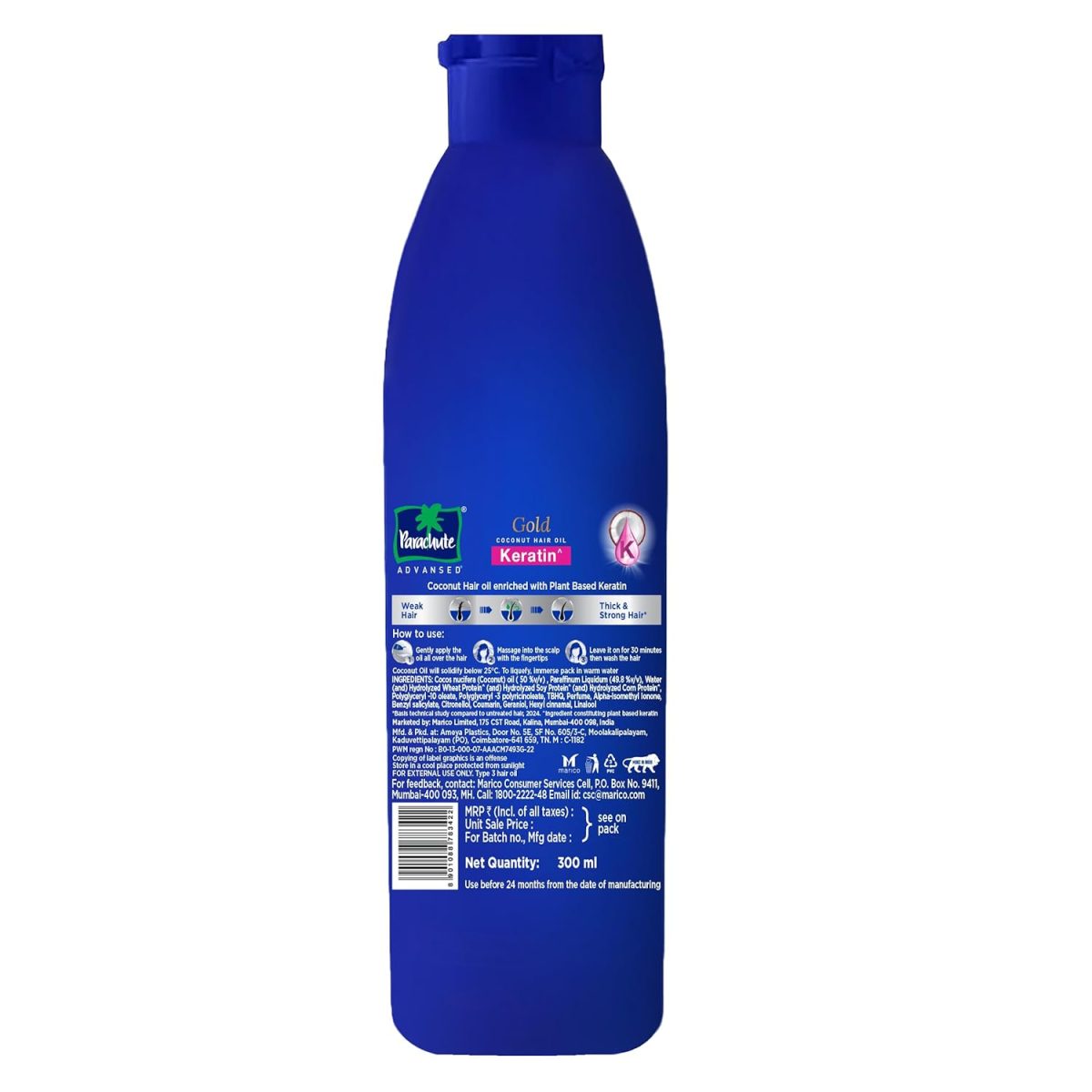 Parachute Advansed Gold Keratin Coconut Hair Oil | Thick & Smooth Hair| No Paraben or Silicone | 300ml - Image 8