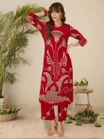 INDO ERA Women's Straight Viscose Rayon Ethnic Motifs Printed Kurta & Palazzo Set (IESTR10489) - Image 7