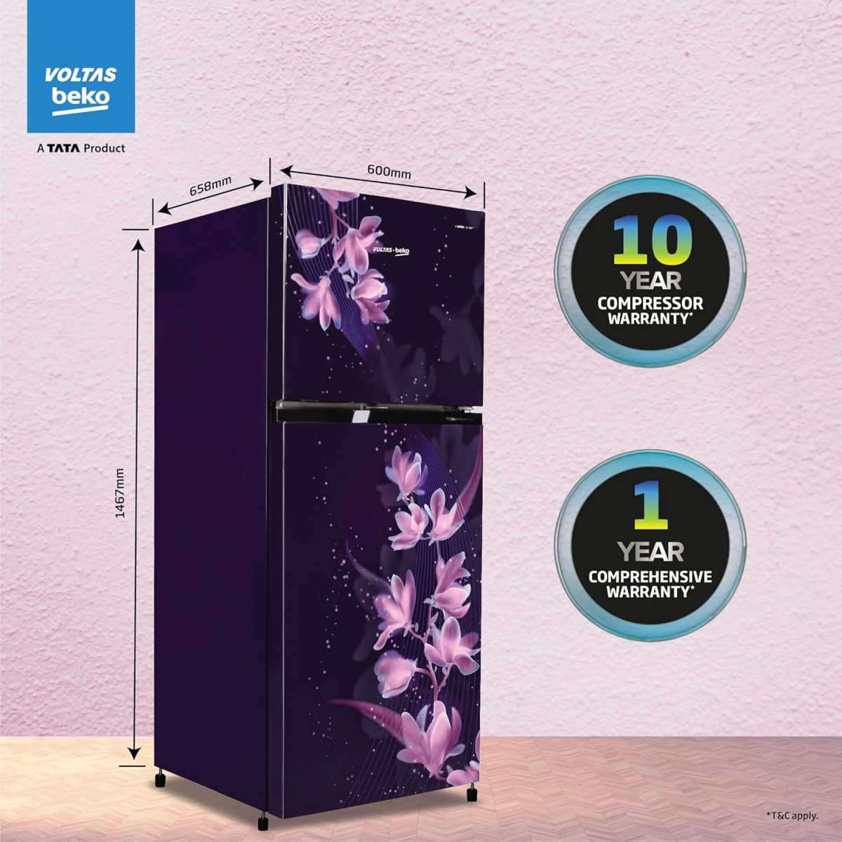 Voltas Beko ‘A TATA Product’ 228 L 2 star Frost free Refrigerator with two separate cooling system (RFF265D/W0NPR0I0000GO, Nightangel Purple) - Image 5