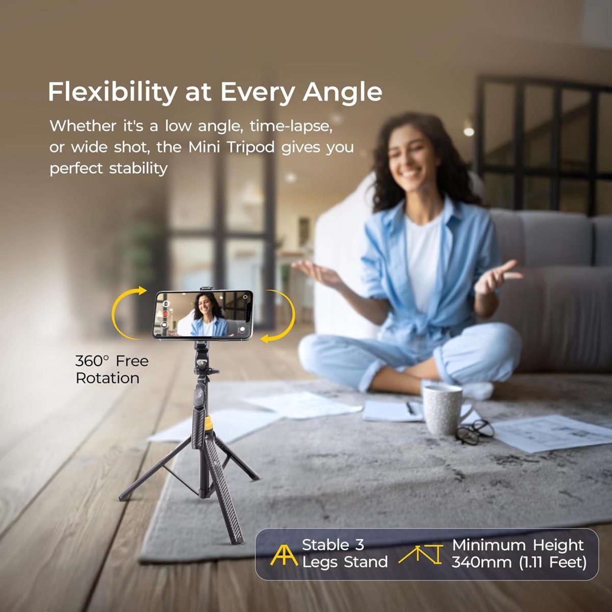 DIGITEK® (DTR-555 SS) 5.57ft Foldable Tripod Selfie Stick for Smartphones & Gopro Action Cameras, 360° Rotation, 3-Leg Base, 2Kg Load, 10m Wireless Remote, 7 Section Adjustable, for Selfie & Vloggers - Image 4
