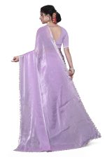 Dream Crushers Womens Pure Soft Zimmy Choo Silk Saree with Complete Diamond Work | Unstitched Lace Blouse | Sarees For Women| Ready To Wear Saree - Image 4