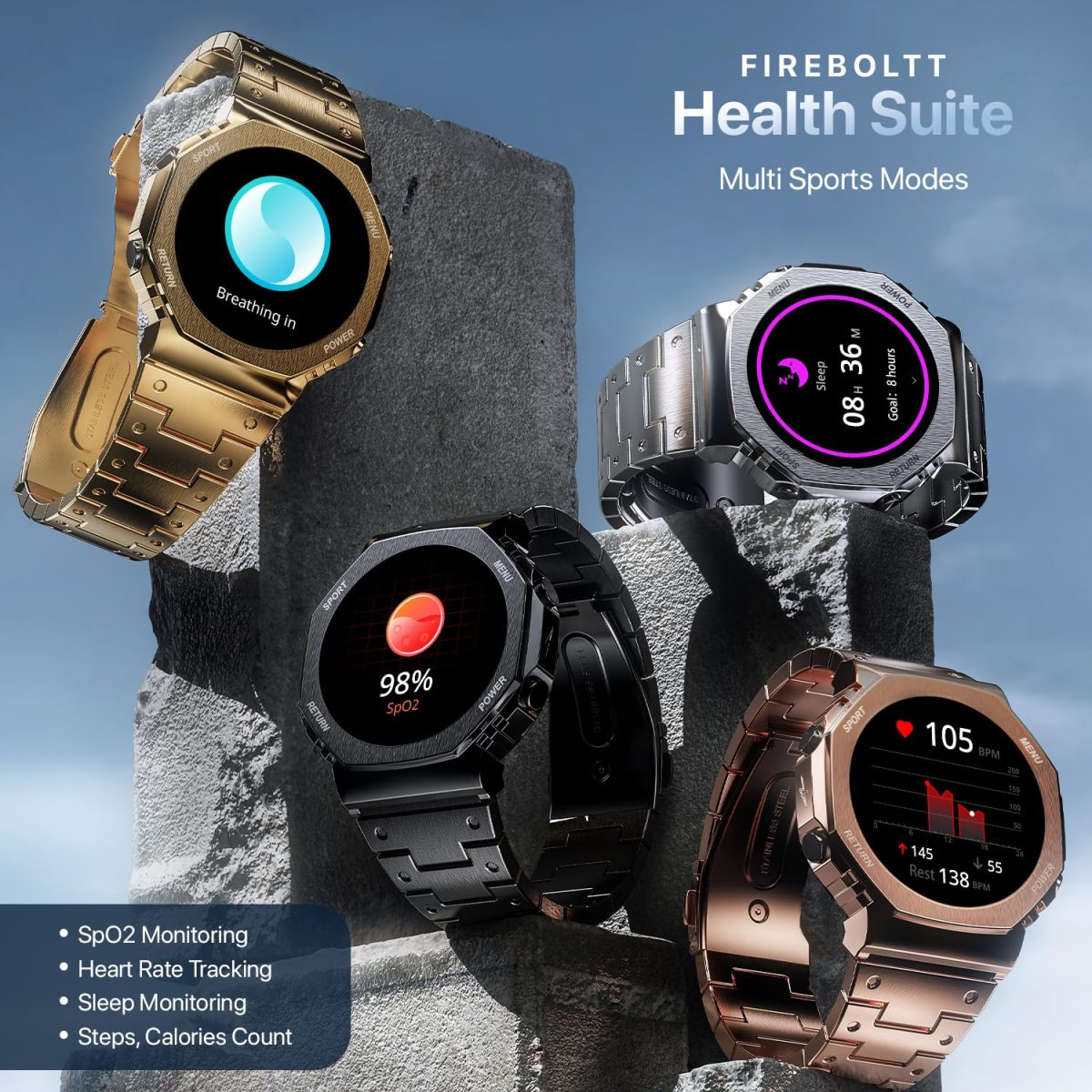 Fire-Boltt Obsidian 33.5mm (1.32 inch) AMOLED Display, Stainless Steel Design, 466 * 466 px Resolution, Bluetooth Calling, Multiple Sports Modes, Health Mode, IP67, Weather Updates - Image 7