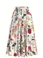 KATECLO Women’s Long Flared Skirt – Floral Printed Western Summer Wear | Lightweight Soft Fabric | Casual & Festive Maxi Skirt