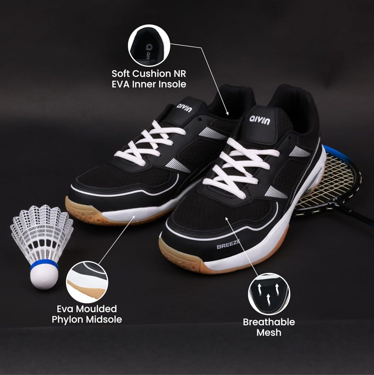 Aivin Breeze Badminton Shoes for Men | Non Marking Badminton Shoes | Lightweight & Durable Badminton Shoes | Also Perfect for Squash, Table Tennis, Volleyball, Basketball & Indoor Sports - Image 4