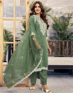 SIRIL Women's Rayon Viscose Sequence Embrodery Straight Kurta Pant with Dupatta Set - Image 3