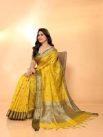 Sidhidata Women's Cotton Silk Jacquard Boardered Saree With Unstitched Blouse Piece (Kalyani) - Image 4