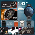 Boult Newly Launched Crown R Pro Smart Watch 1.43''HD AMOLED, BT Calling, Working Crown, Zinc Alloy Frame, 600 Nits Brightness, AI Voice Assistant, SpO2 Monitoring, 120+ Sports Mode (Metal Black)