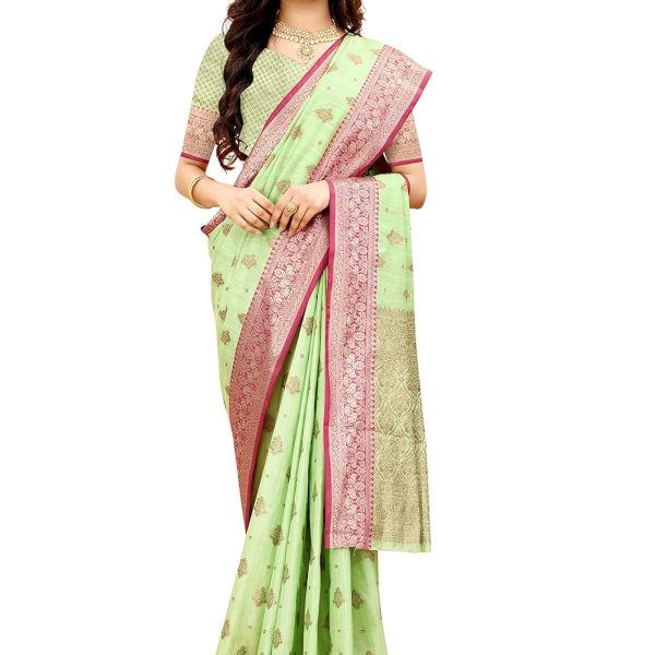 Expert E-commerce Services Womens New Latest Collection Kanjivaram Banarasi Cotton Linen Soft Silk Saree With Contrast Blouse