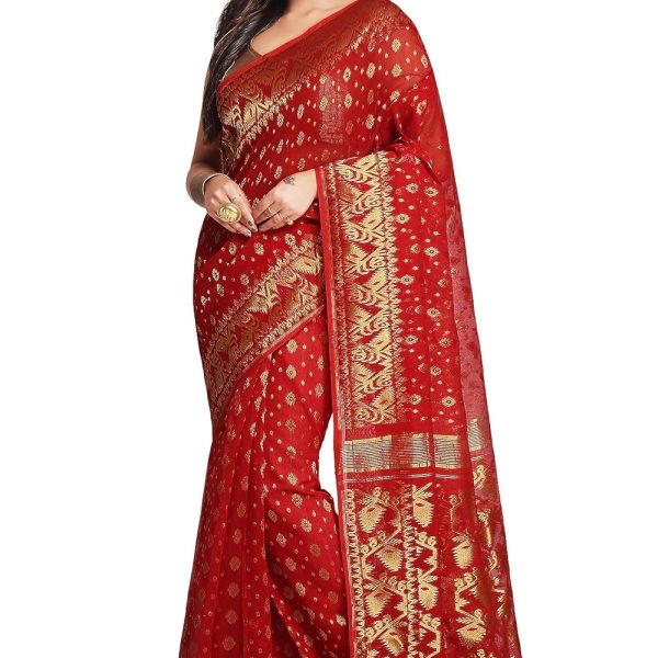 WoodenTant women?s cotton silk dhakai jamdani saree without blouse piece