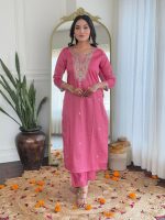 Naixa Women's Viscose Silk Embroidered Straight Kurta with Pant and Dupatta Sets (Available in Plus Size) (NX-657) - Image 6