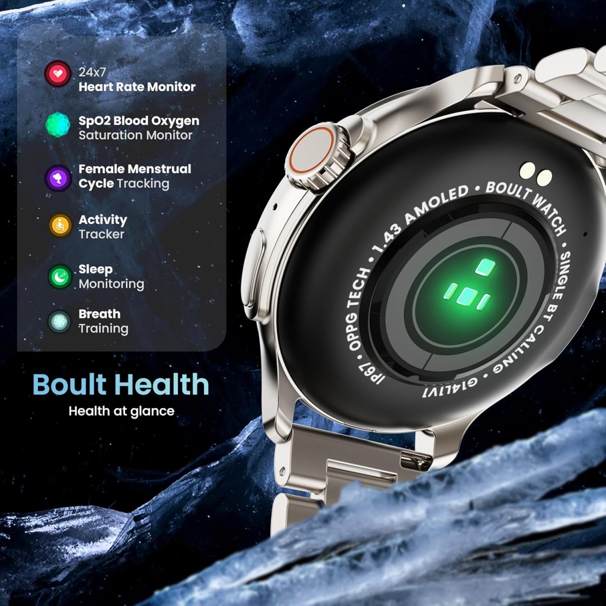 Boult Crown R Pro Smart Watch 1.43" HD AMOLED, Bluetooth Calling, Working Crown, Zinc Alloy Frame, 600 Nits Brightness, AI Voice Assistant, SpO2 Monitoring, 120+ Sports Mode (Silver) - Image 12