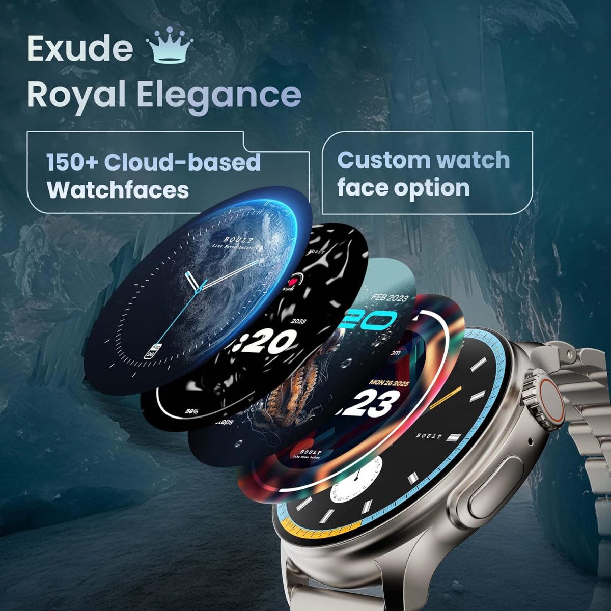 Boult Crown R Pro Smart Watch 1.43" HD AMOLED, Bluetooth Calling, Working Crown, Zinc Alloy Frame, 600 Nits Brightness, AI Voice Assistant, SpO2 Monitoring, 120+ Sports Mode (Silver) - Image 4