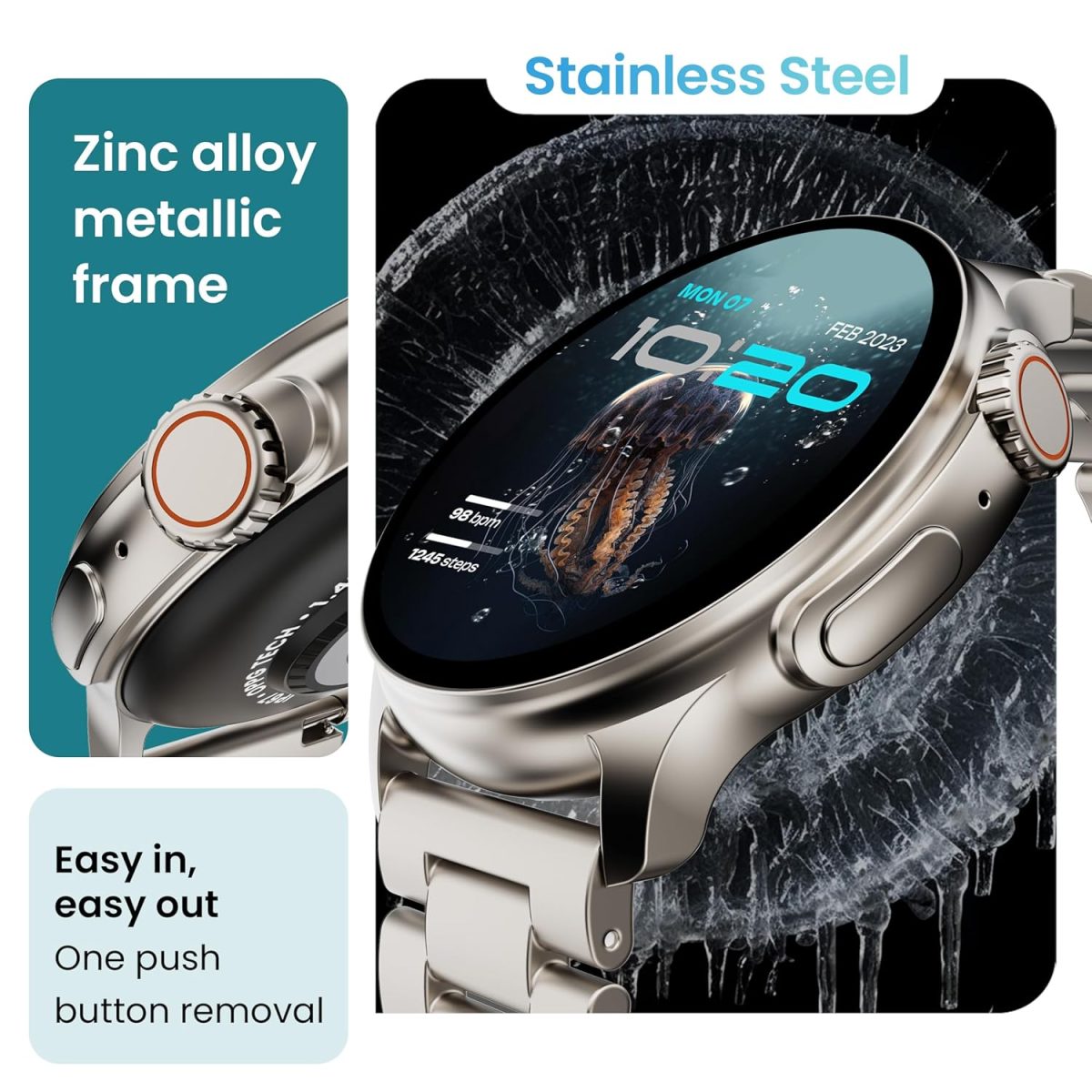 Boult Crown R Pro Smart Watch 1.43" HD AMOLED, Bluetooth Calling, Working Crown, Zinc Alloy Frame, 600 Nits Brightness, AI Voice Assistant, SpO2 Monitoring, 120+ Sports Mode (Silver) - Image 13