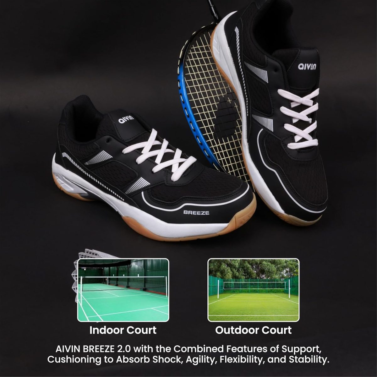 Aivin Breeze Badminton Shoes for Men | Non Marking Badminton Shoes | Lightweight & Durable Badminton Shoes | Also Perfect for Squash, Table Tennis, Volleyball, Basketball & Indoor Sports - Image 5