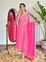 Naixa Women's Viscose Cotton Embroidered Straight Kurta with Pant and Dupatta Sets (Available in Plus Size) (NX-591) - Image 7