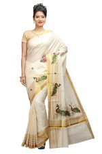 JISB Women's Kasavu Cotton Saree With Running Blouse (JIS SAREE F59_Cream)