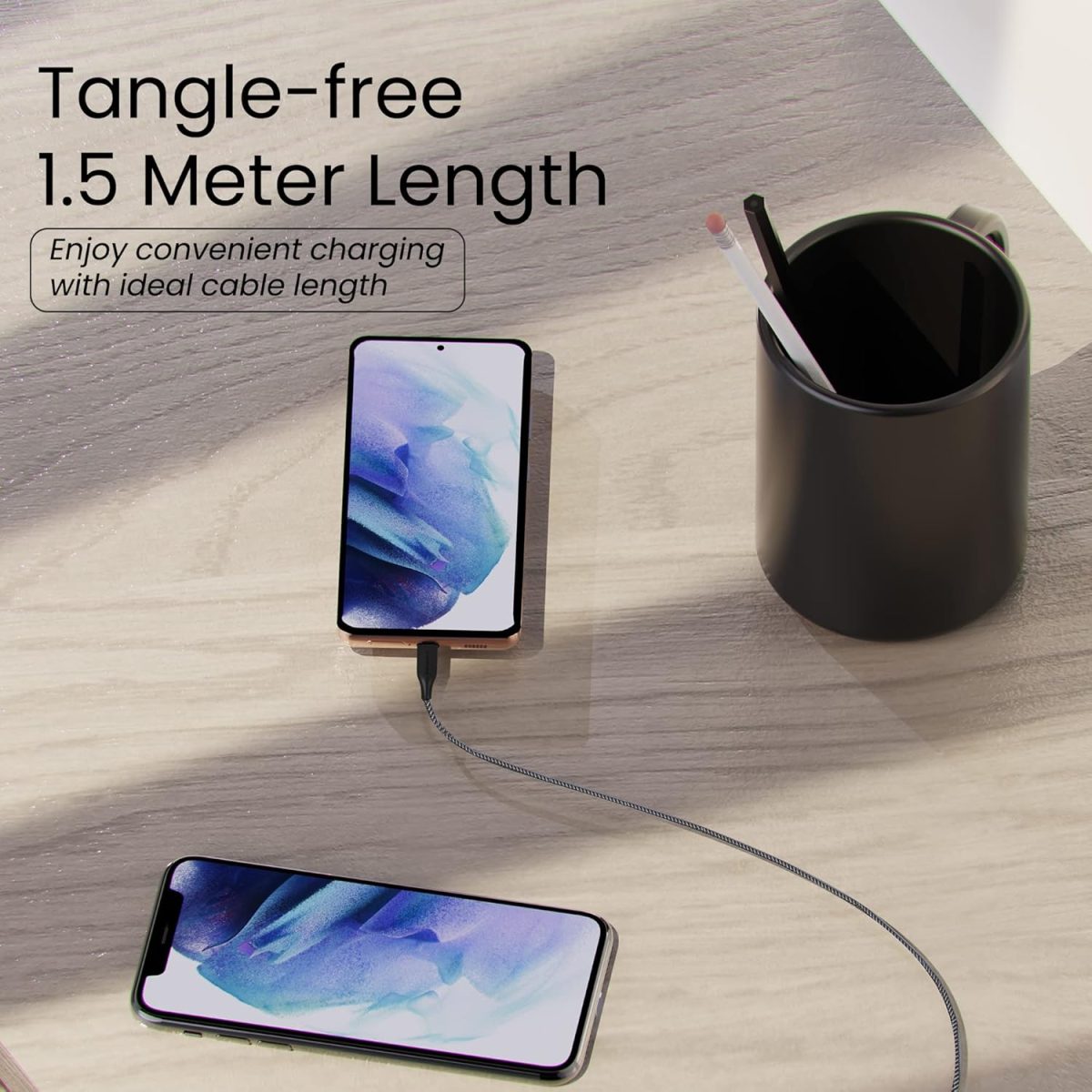 Ambrane Braided Type C Cable (Pack Of 2) Unbreakable 3A Fast Charging 1.5M For Smartphones,Tablets,Laptops & Other Type C Devices,Pd Technology,480Mbps Data Sync,Quick Charge 3.0 (Rct-15 Combo)-Black - Image 6