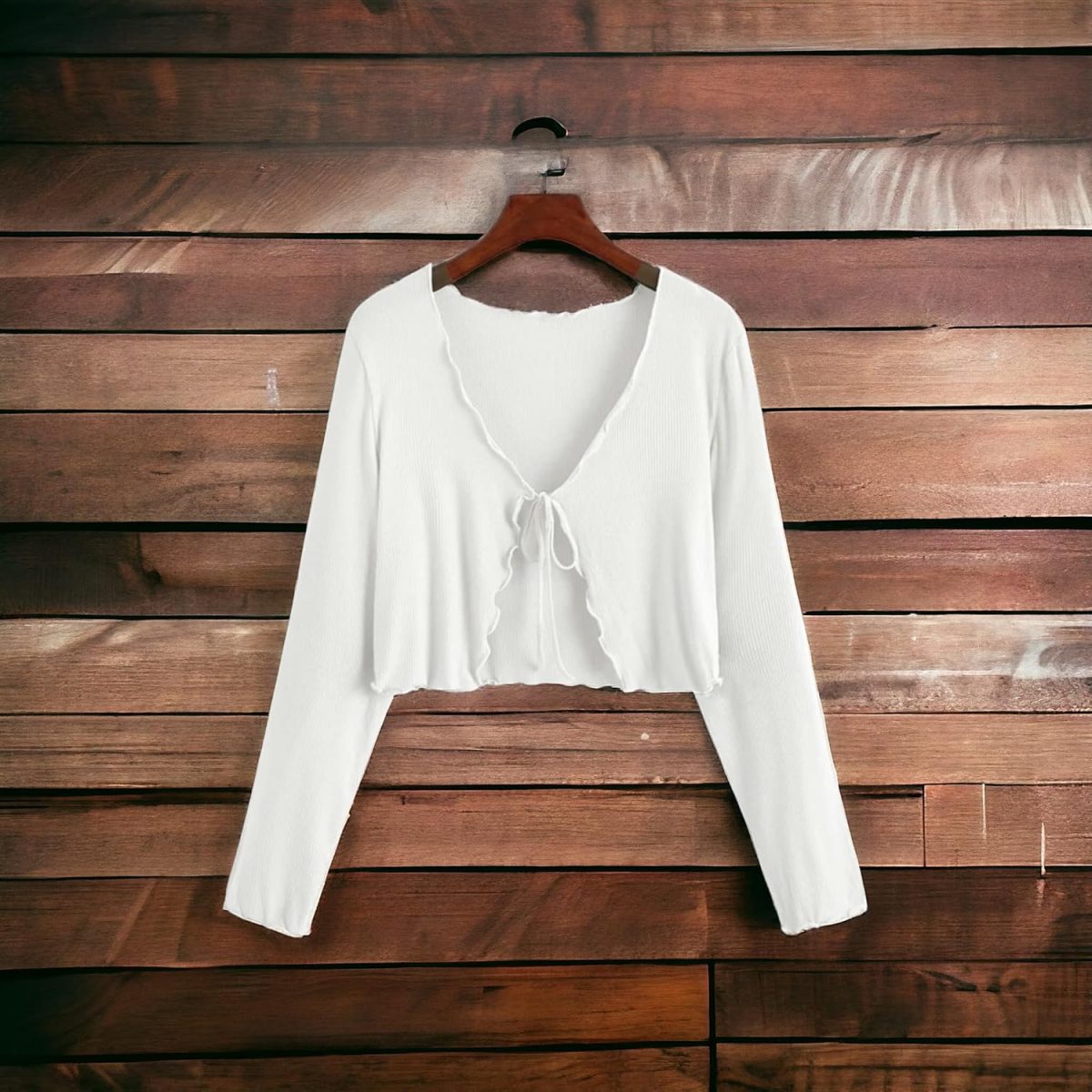 JC JUMMY COUTURE Casual Multicolor Solid Full Sleeve Front Tie Shrug for Women (MIDUEM, White) - Image 2