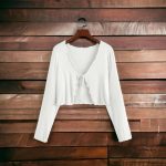 JC JUMMY COUTURE Casual Multicolor Solid Full Sleeve Front Tie Shrug for Women (MIDUEM, White) - Image 2