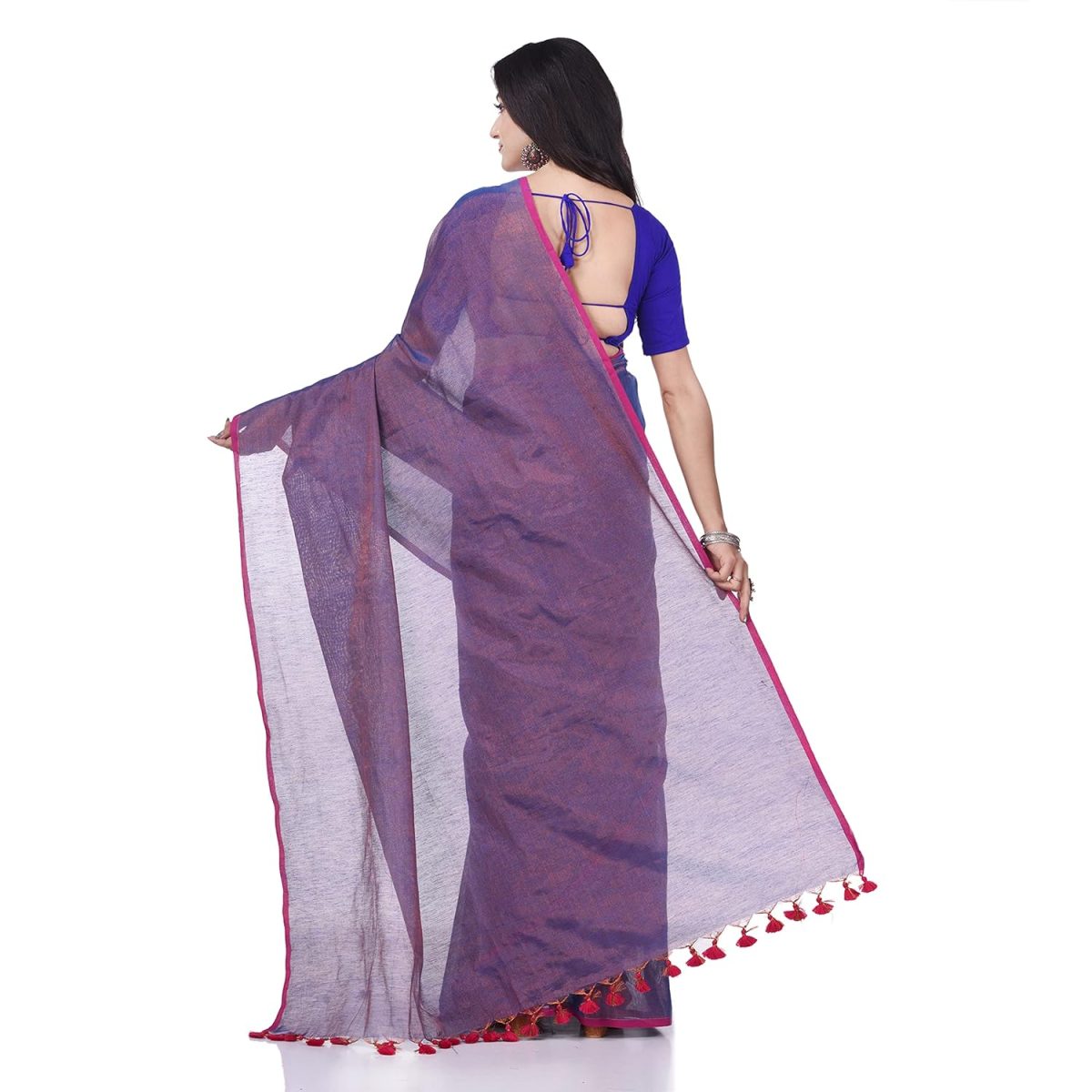 dB DESH BIDESH Women`s Bengal MayurKonthi Color Changer Tissue Pure Handloom Cotton Saree With Blouse Piece - Image 2