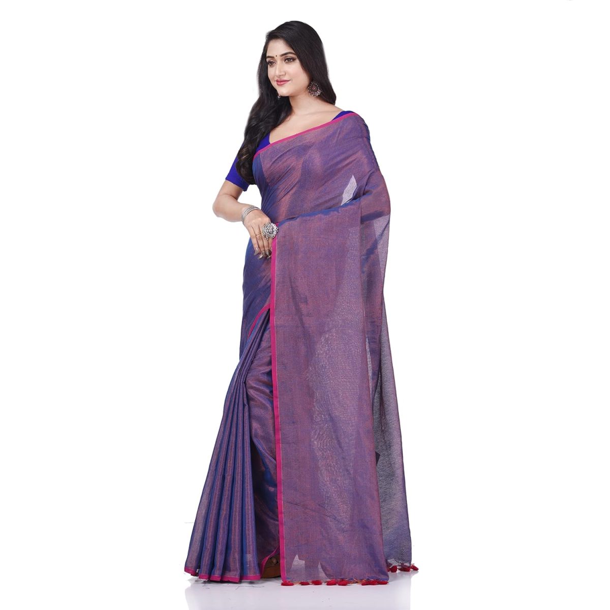 dB DESH BIDESH Women`s Bengal MayurKonthi Color Changer Tissue Pure Handloom Cotton Saree With Blouse Piece - Image 3
