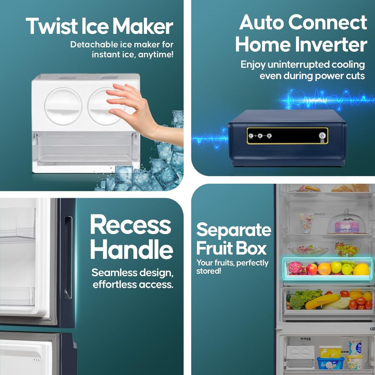 Haier 445 L, 2 Star, Convertible 14-in-1 Triple Inverter & Fan Motor Technology, with Display Frost Free, Bottom Mounted Double Door Refrigerator (HRB-4952BGK-P, Graphite Black) - Image 4