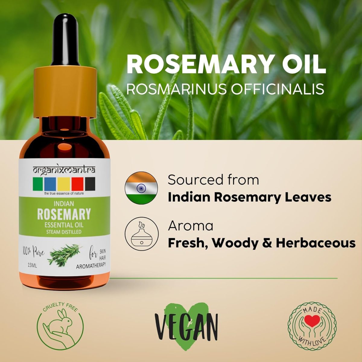 Organix Mantra Rosemary Essential Oil for Hair Growth, Hair Fall Control and Nourishment, Skin Care | 100% Pure, Natural, Undiluted | 15ml - Image 6