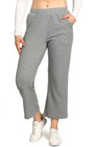 Alan Jones Clothing Women's Straight Fit Mid Rise Solid Stretch Waffle Straight Pants