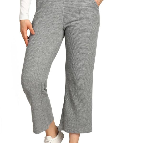 Alan Jones Clothing Women's Straight Fit Mid Rise Solid Stretch Waffle Straight Pants