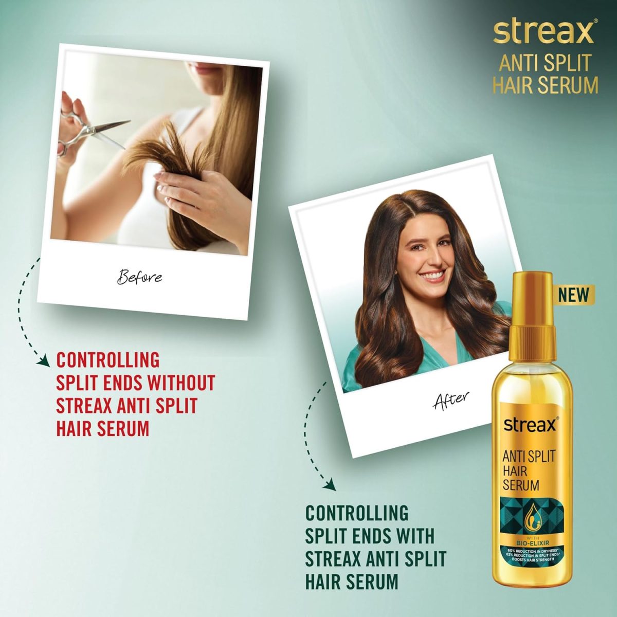 Streax Anti Split Hair serum, 100 ml I Hair Serum for Dry Frizzy Hair|Serum for Frizzy Hair|Hair Serum for Women & Men|With Bio - Elixir I Controls split ends I 82% Reduction in Split Ends I 60% reduction in dryness - Image 4