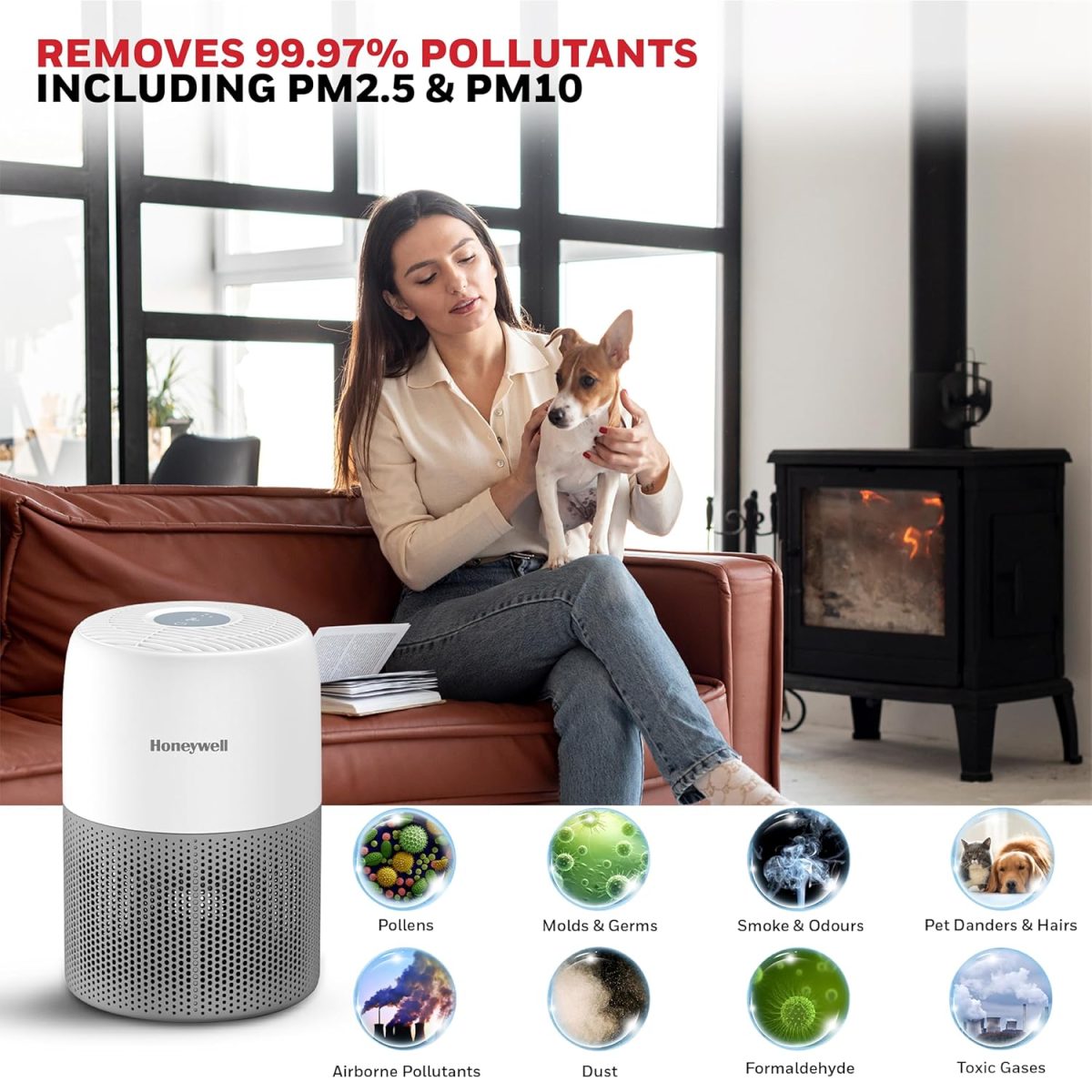 Honeywell Air Purifier for Home & Office, 3-in-1 filter - Pre-Filter, H13, Activated Carbon Filter, Removes 99.99% Pollutants, Allergens, Pet Danger, Smoke, Dust & Pollens - Air touch V1 - Image 3