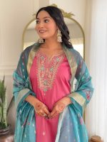 Naixa Women's Viscose Silk Embroidered Straight Kurta with Pant and Dupatta Sets (Available in Plus Size) (NX-657) - Image 8