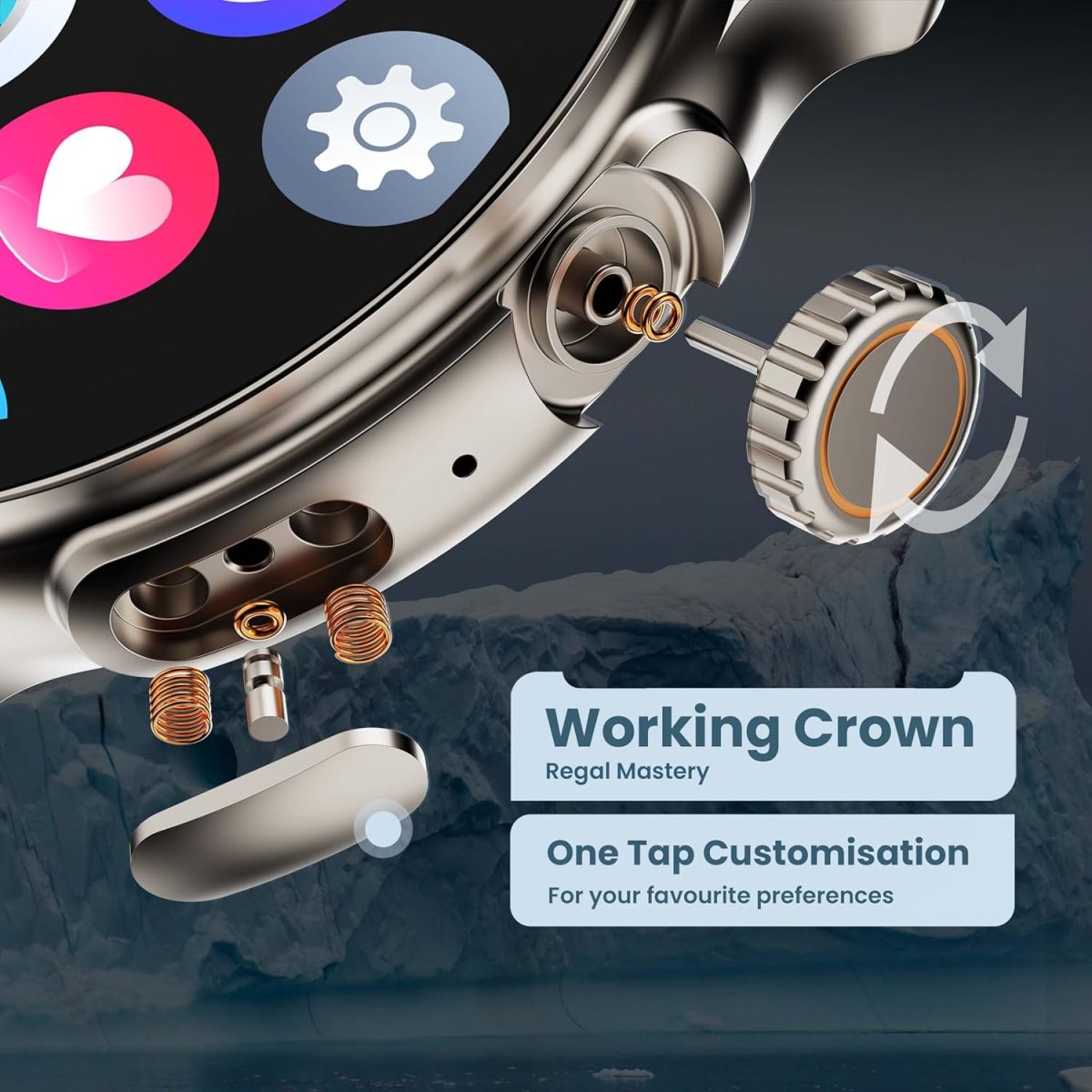 Boult Crown R Pro Smart Watch 1.43" HD AMOLED, Bluetooth Calling, Working Crown, Zinc Alloy Frame, 600 Nits Brightness, AI Voice Assistant, SpO2 Monitoring, 120+ Sports Mode (Silver) - Image 5