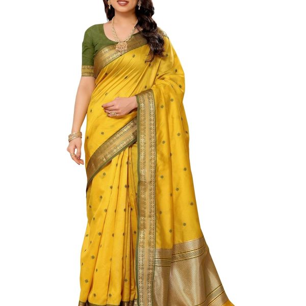 Sidhidata Women's Cotton Silk Jacquard Boardered Saree With Unstitched Blouse Piece (Kalyani)