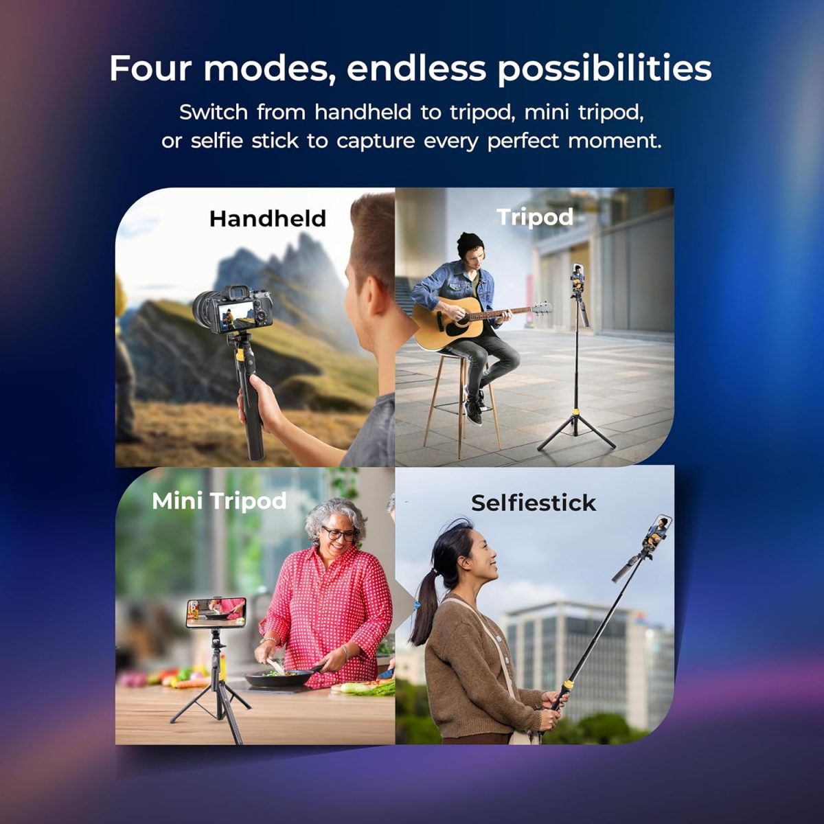 DIGITEK® (DTR-555 SS) 5.57ft Foldable Tripod Selfie Stick for Smartphones & Gopro Action Cameras, 360° Rotation, 3-Leg Base, 2Kg Load, 10m Wireless Remote, 7 Section Adjustable, for Selfie & Vloggers - Image 8