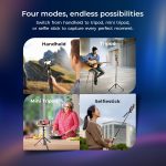 DIGITEK® (DTR-555 SS) 5.57ft Foldable Tripod Selfie Stick for Smartphones & Gopro Action Cameras, 360° Rotation, 3-Leg Base, 2Kg Load, 10m Wireless Remote, 7 Section Adjustable, for Selfie & Vloggers - Image 8